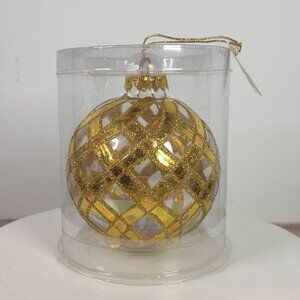 Gold Glitter & Iridescent Glass Christmas Ornament